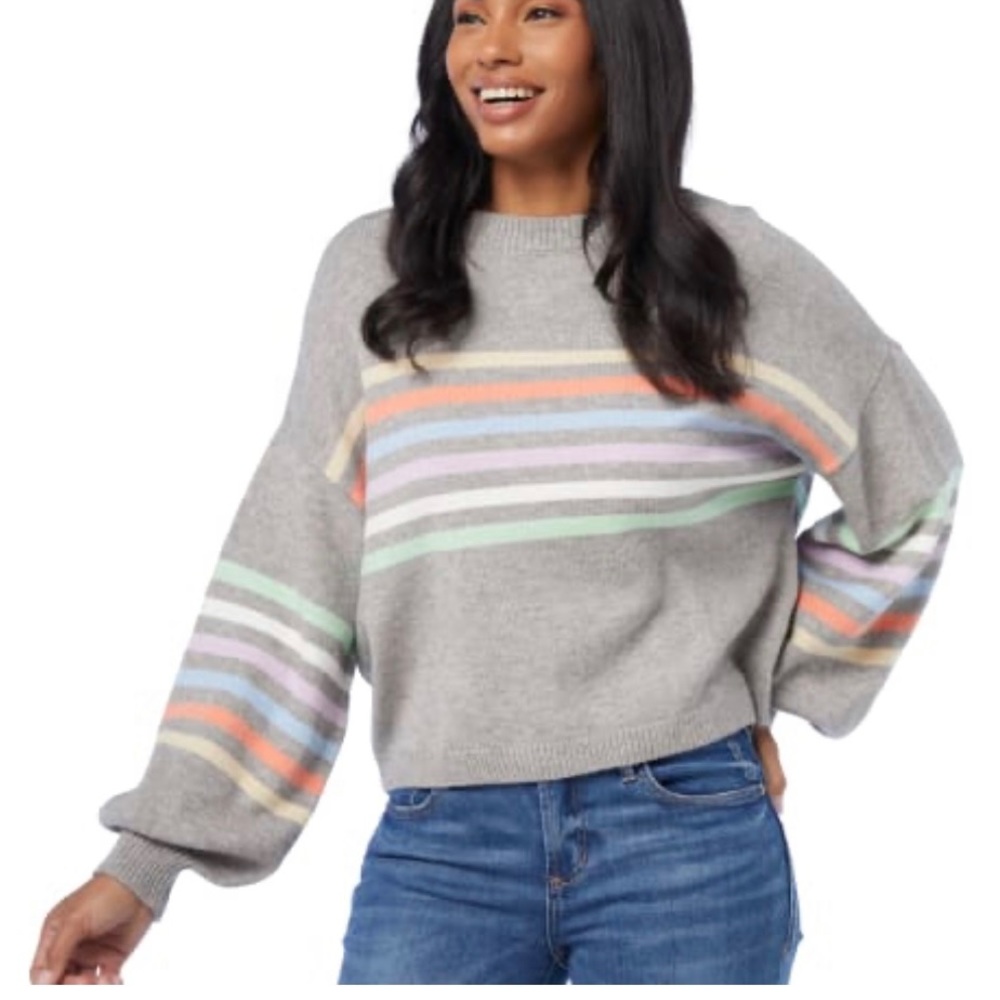 Striped Balloon Sleeve Sweater